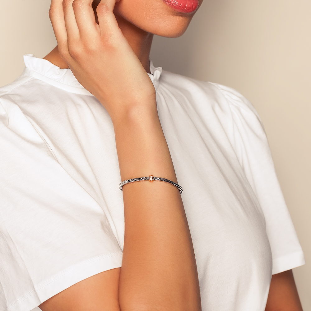 FOPE Eka Flex'It Single Rondel Bracelet in White & Rose Gold with Rhombus Set Diamonds, Size M