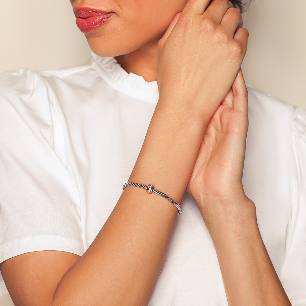 FOPE Prima Flex'It Bracelet in White, Rose & Yellow Gold with Diamonds, Size M