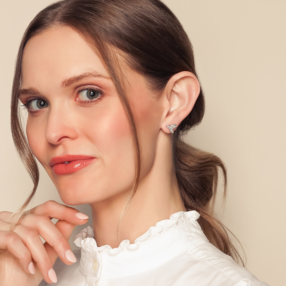 Phillips House Diamond Pave Petite Hummingbird Stud Earrings in 14K Yellow & White Gold