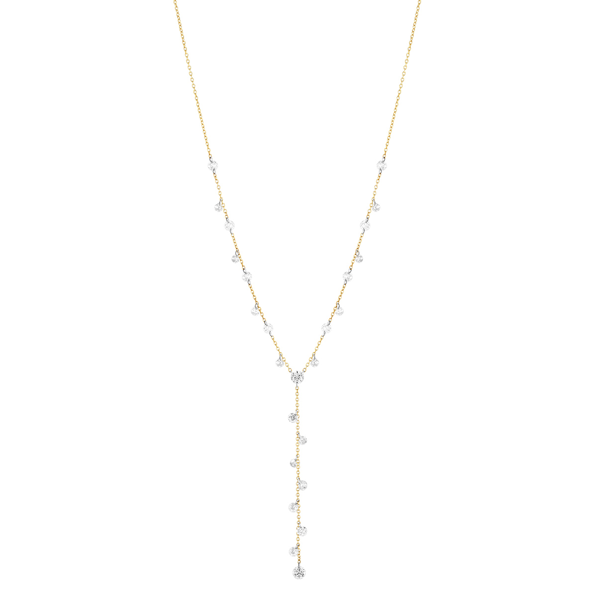 Aresa Round Diamond Fringe Lariat Necklace in Yellow Gold, 18