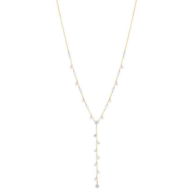 Aresa Round Diamond Fringe Lariat Necklace in Yellow Gold, 18"