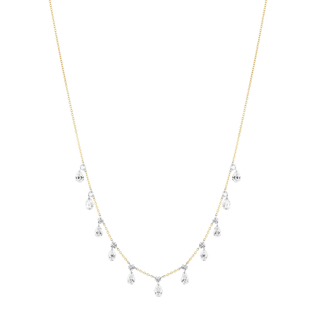 Aresa Round & Pear Shape Diamond Fringe Necklace in Yellow Gold, 18