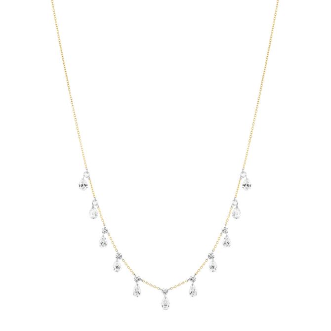 Aresa Round & Pear Shape Diamond Fringe Necklace in Yellow Gold, 18"