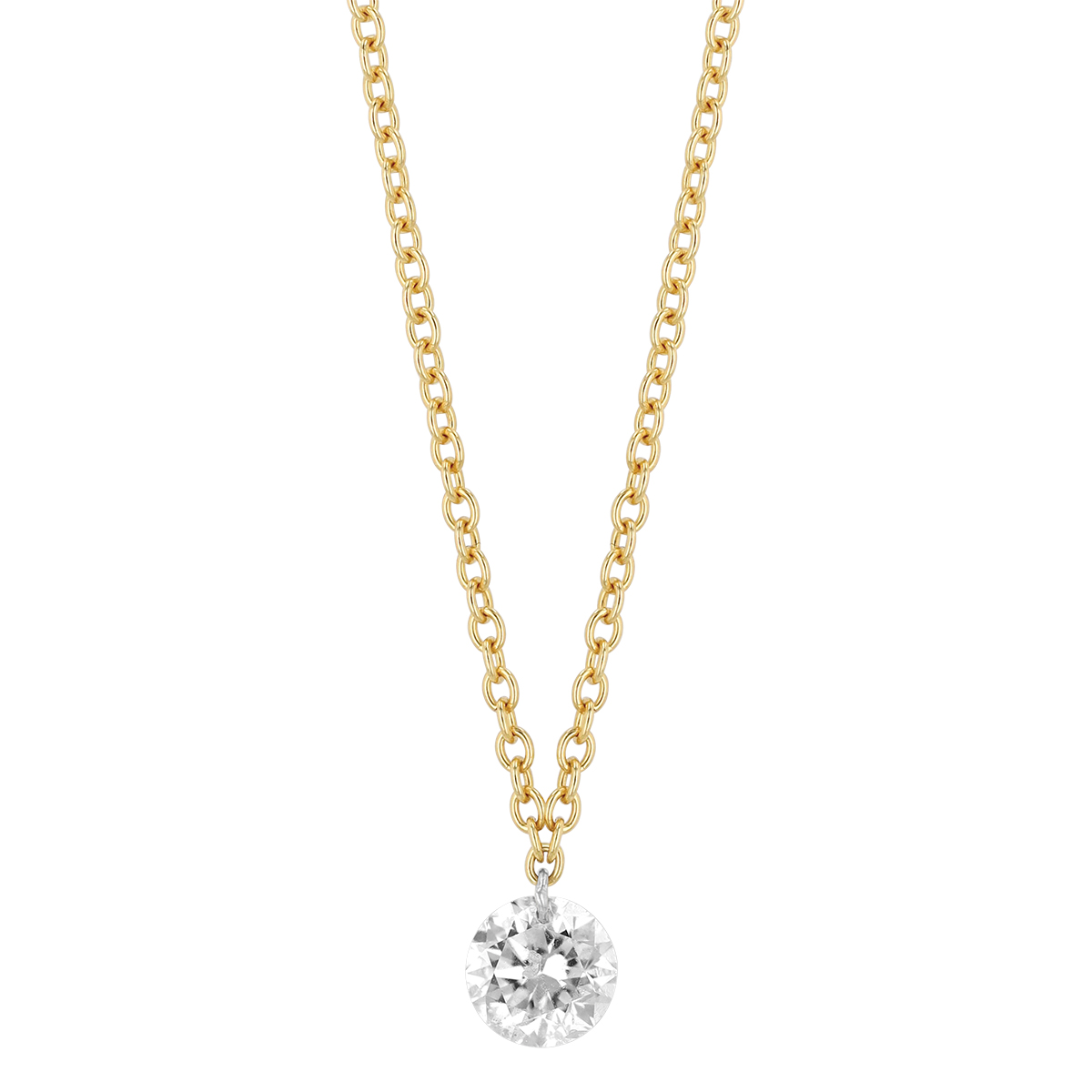 Aresa Round Diamond Solitaire Necklace in Yellow Gold, 18