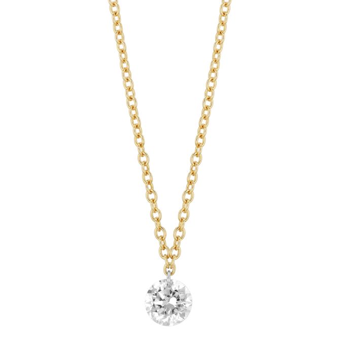 Aresa Round Diamond Solitaire Necklace in Yellow Gold, 18", 0.24 ct