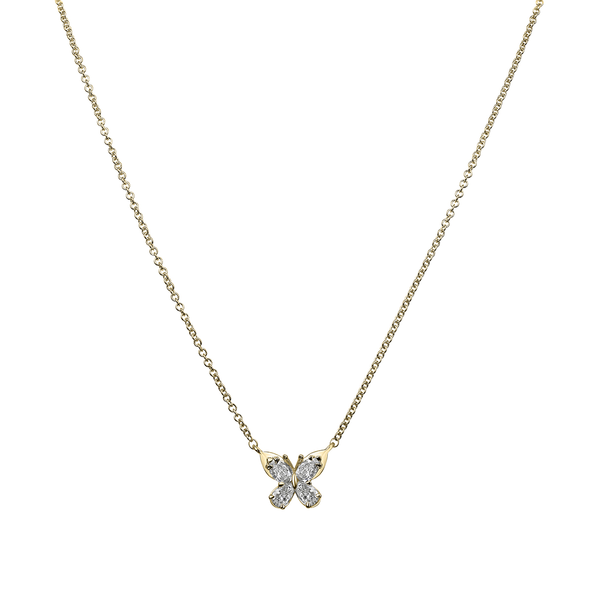 Christopher Designs Crisscut L'Amour Pear Shape Diamond Butterfly Pendant in Yellow Gold