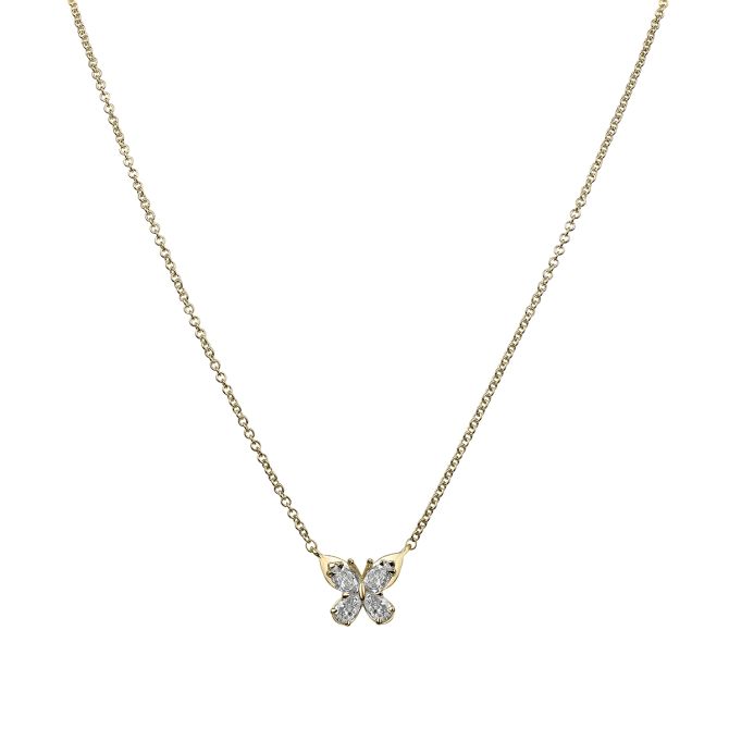 Christopher Designs Crisscut L'Amour Pear Shape Diamond Butterfly Pendant in Yellow Gold