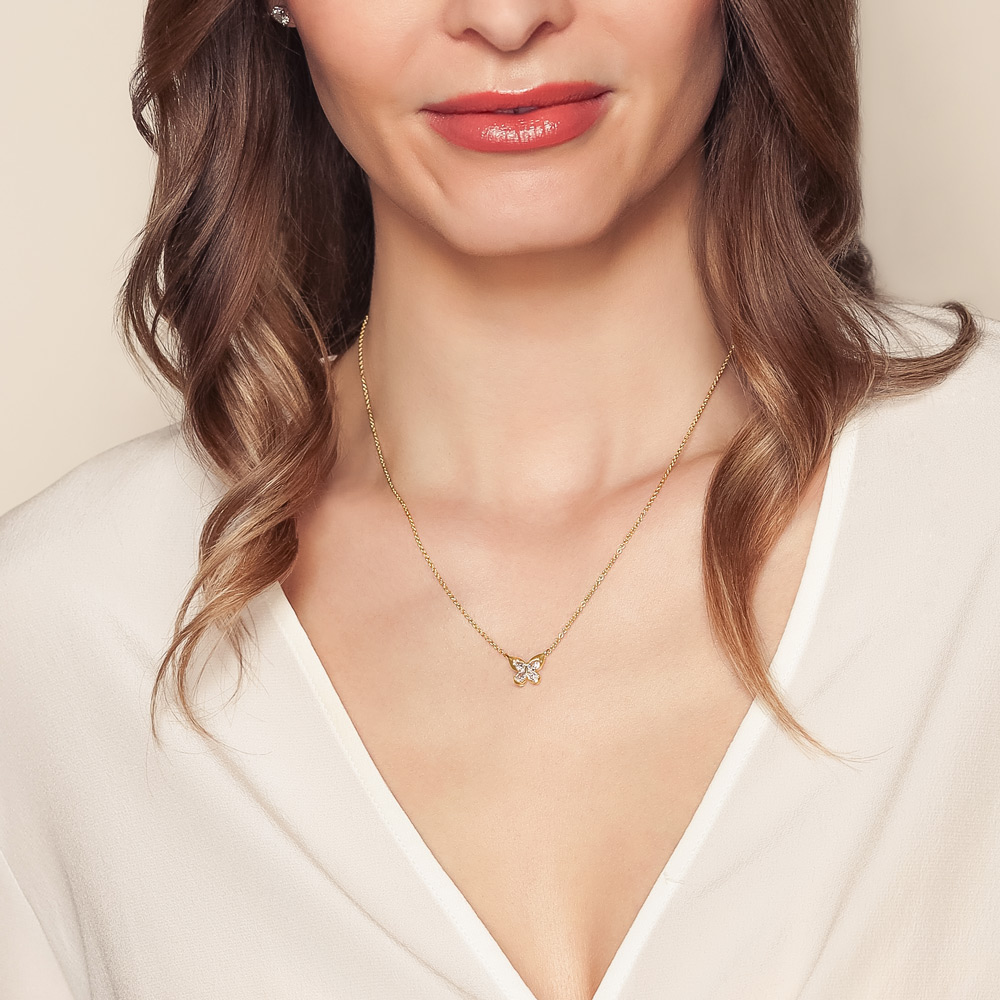 Christopher Designs Crisscut L'Amour Pear Shape Diamond Butterfly Pendant in Yellow Gold