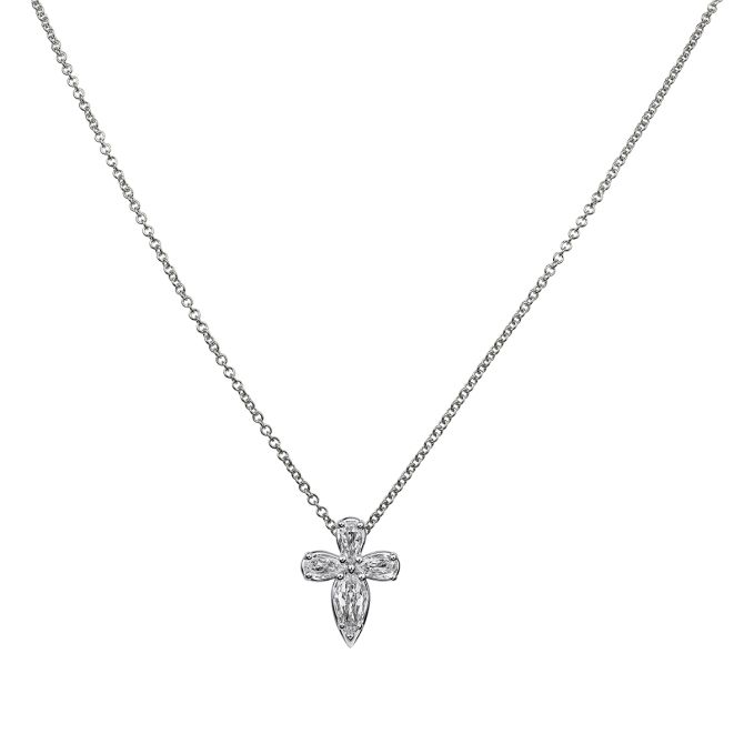 Christopher Designs Crisscut L'Amour Pear Shape Diamond Cross Pendant in White Gold