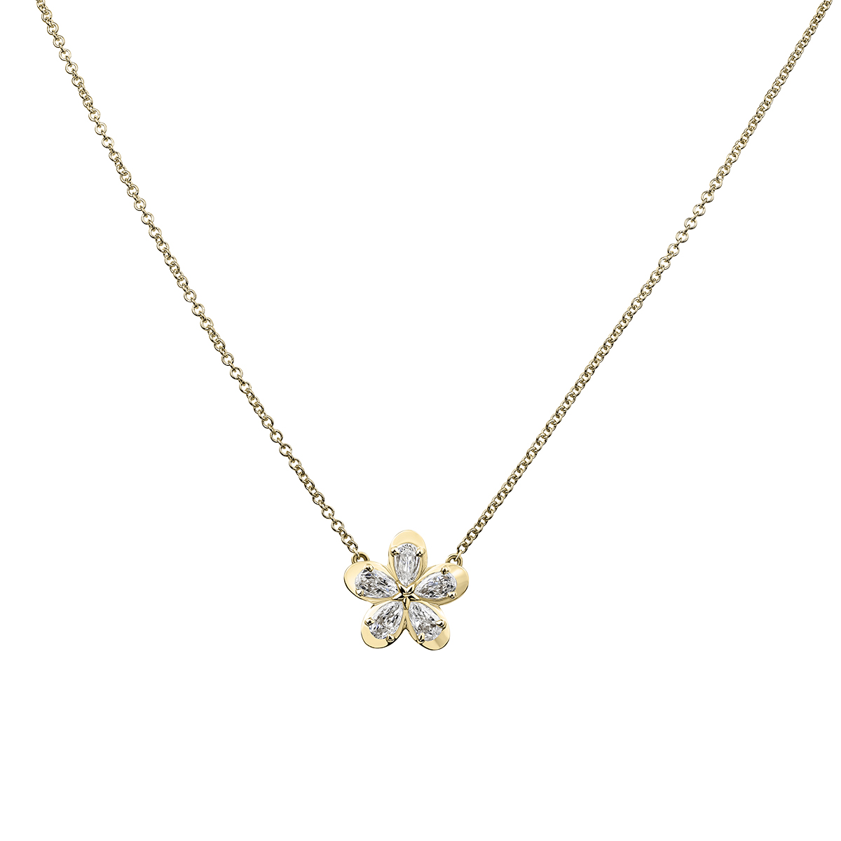 Christopher Designs Crisscut L'Amour Pear Shape Diamond Flower Pendant in Yellow Gold