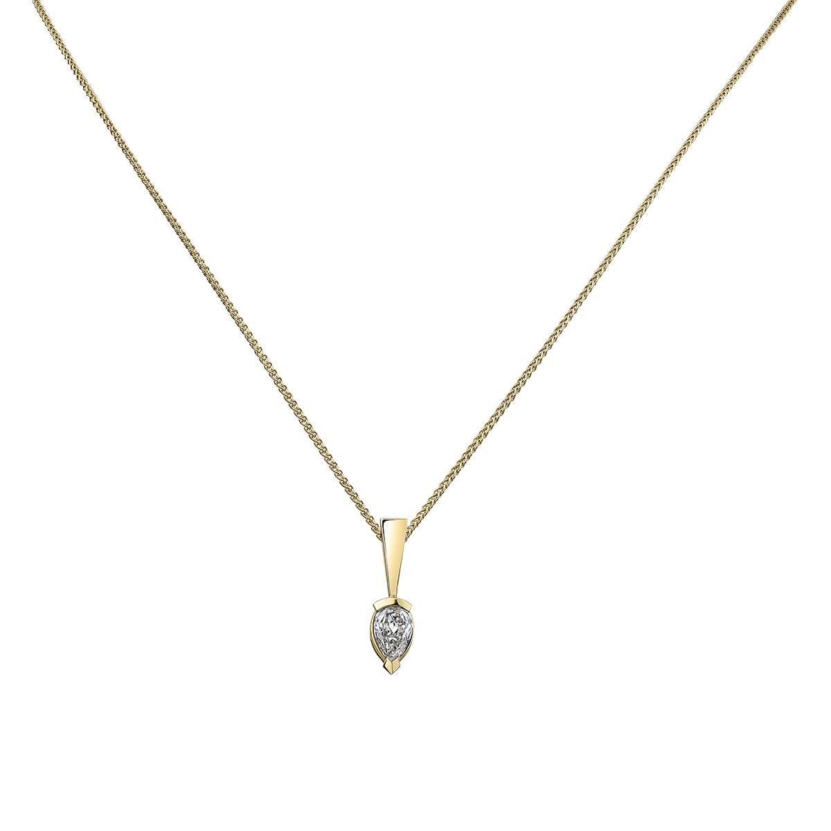 Christopher Designs Crisscut L'Amour Pear Shape Diamond Split Bezel Pendant in Yellow Gold