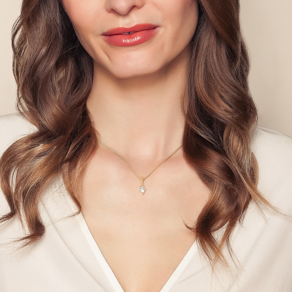 Christopher Designs Crisscut L'Amour Pear Shape Diamond Split Bezel Pendant in Yellow Gold