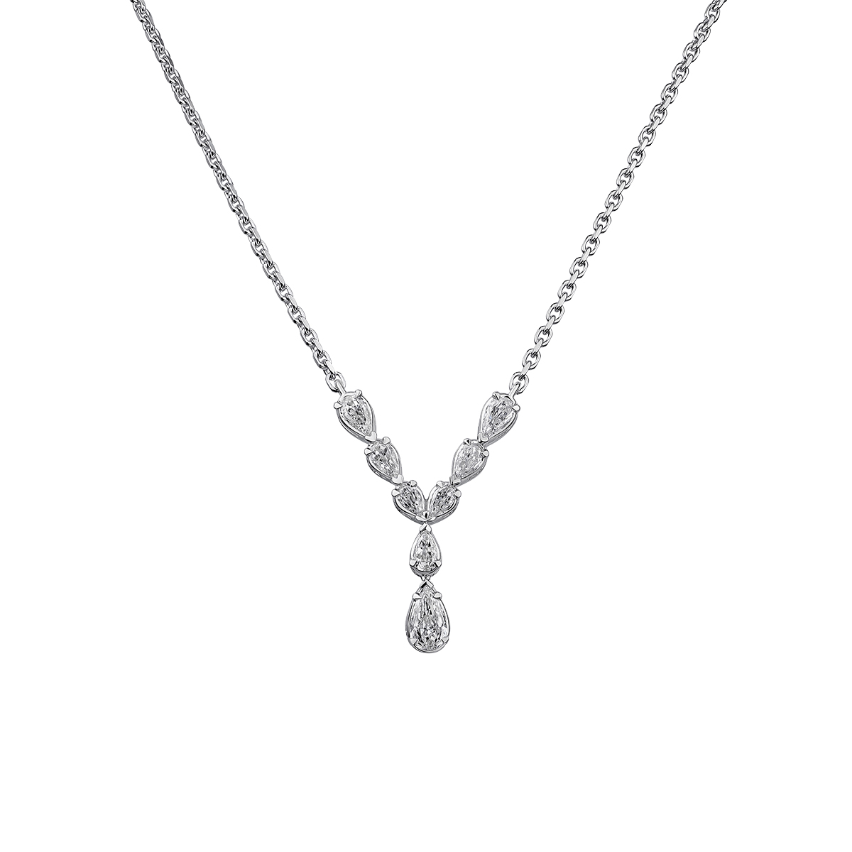 Christopher Designs Crisscut L'Amour Pear Shape Diamond Lariat Necklace in White Gold