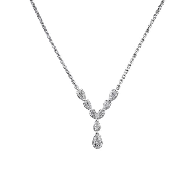 Christopher Designs Crisscut L'Amour Pear Shape Diamond Lariat Necklace in White Gold