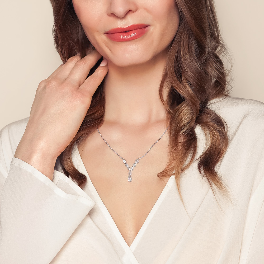 Christopher Designs Crisscut L'Amour Pear Shape Diamond Lariat Necklace in White Gold