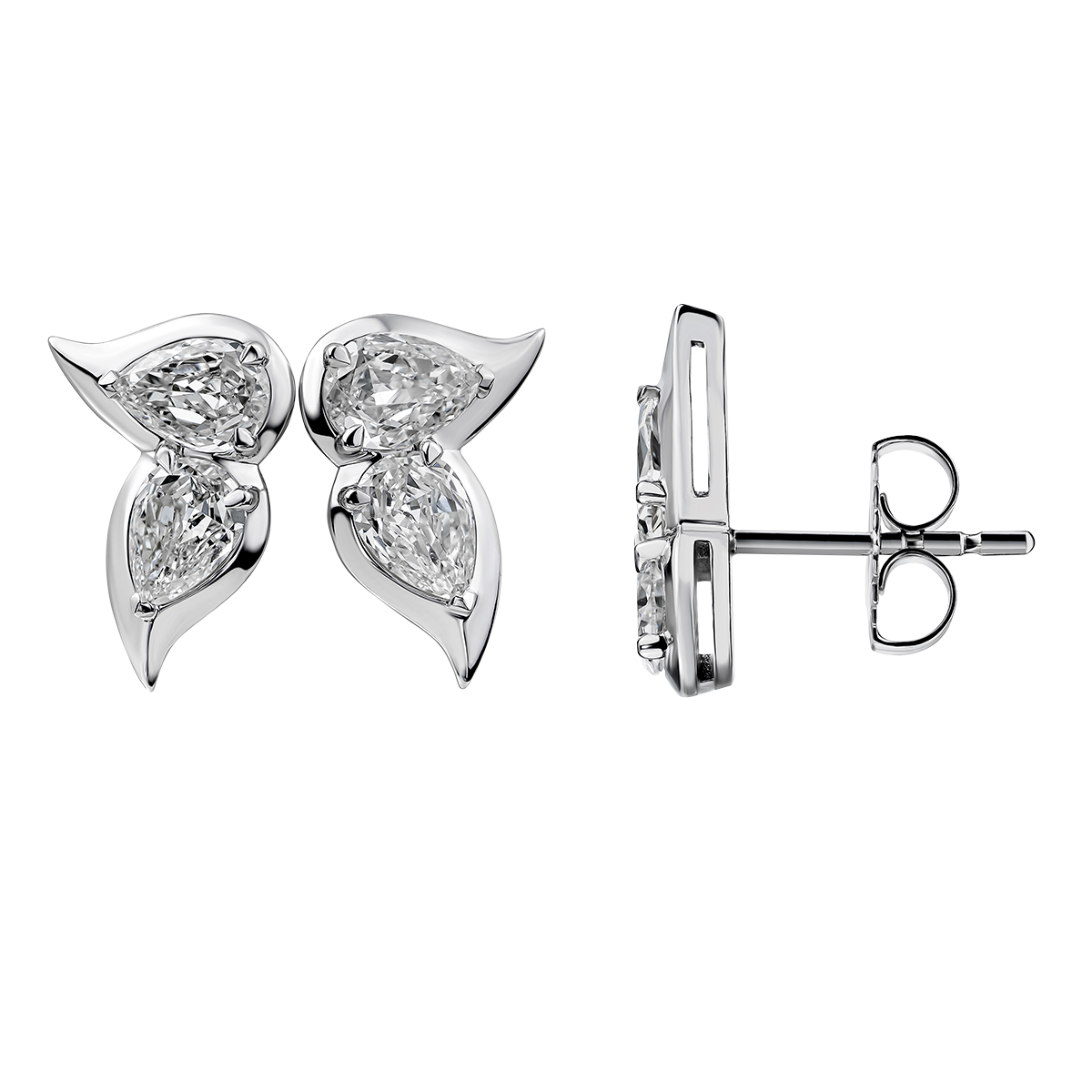Christopher Designs Crisscut L'Amour Pear Shape Diamond Floral Stud Earrings in White Gold