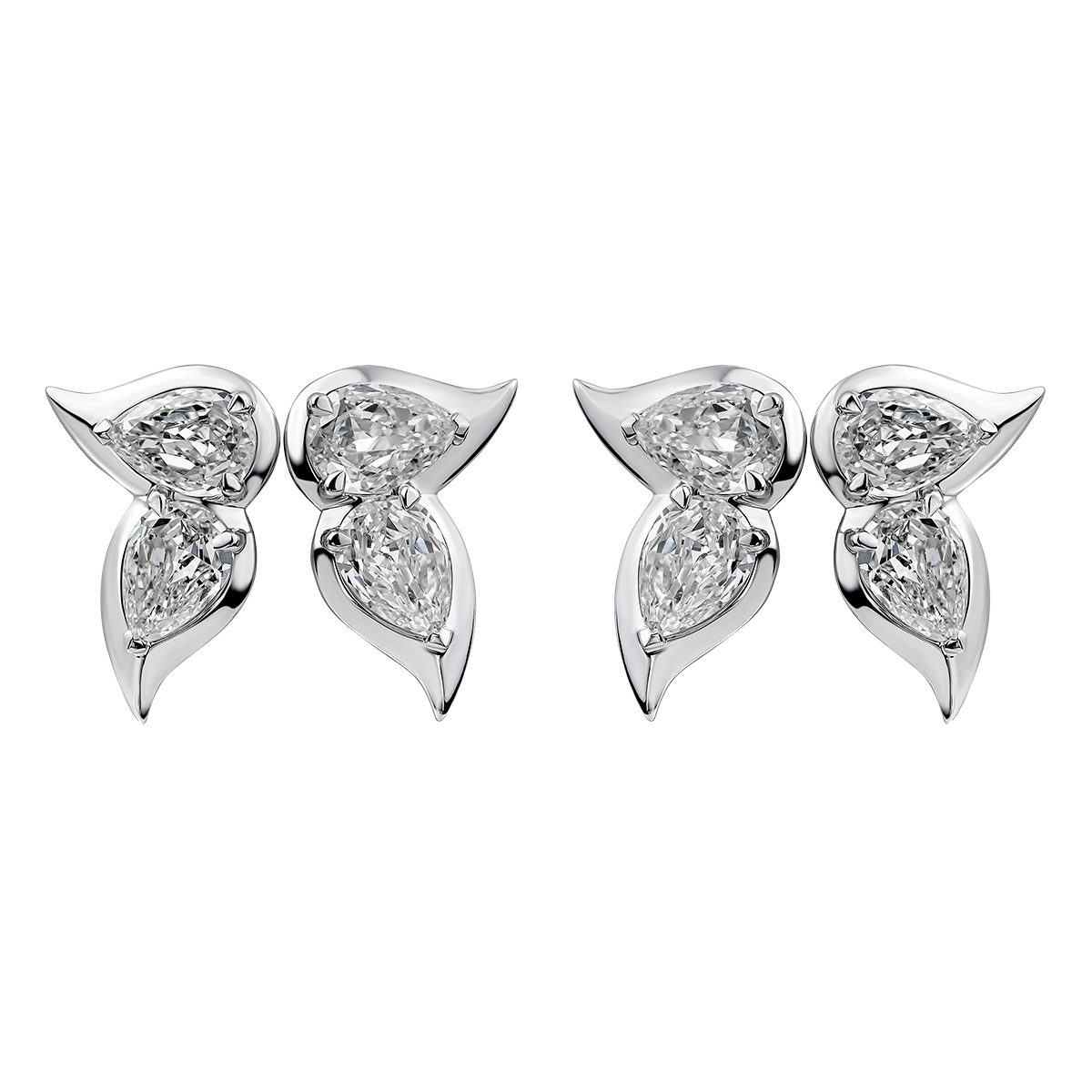 Christopher Designs Crisscut L'Amour Pear Shape Diamond Floral Stud Earrings in White Gold