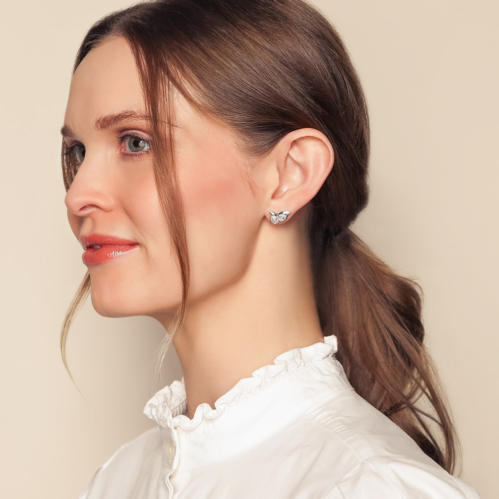 Christopher Designs Crisscut L'Amour Pear Shape Diamond Floral Stud Earrings in White Gold