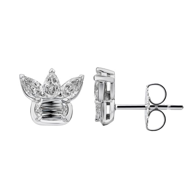 Christopher Designs Crisscut L'Amour Classic & Pear Shape Diamond Cluster Stud Earrings in White Gol