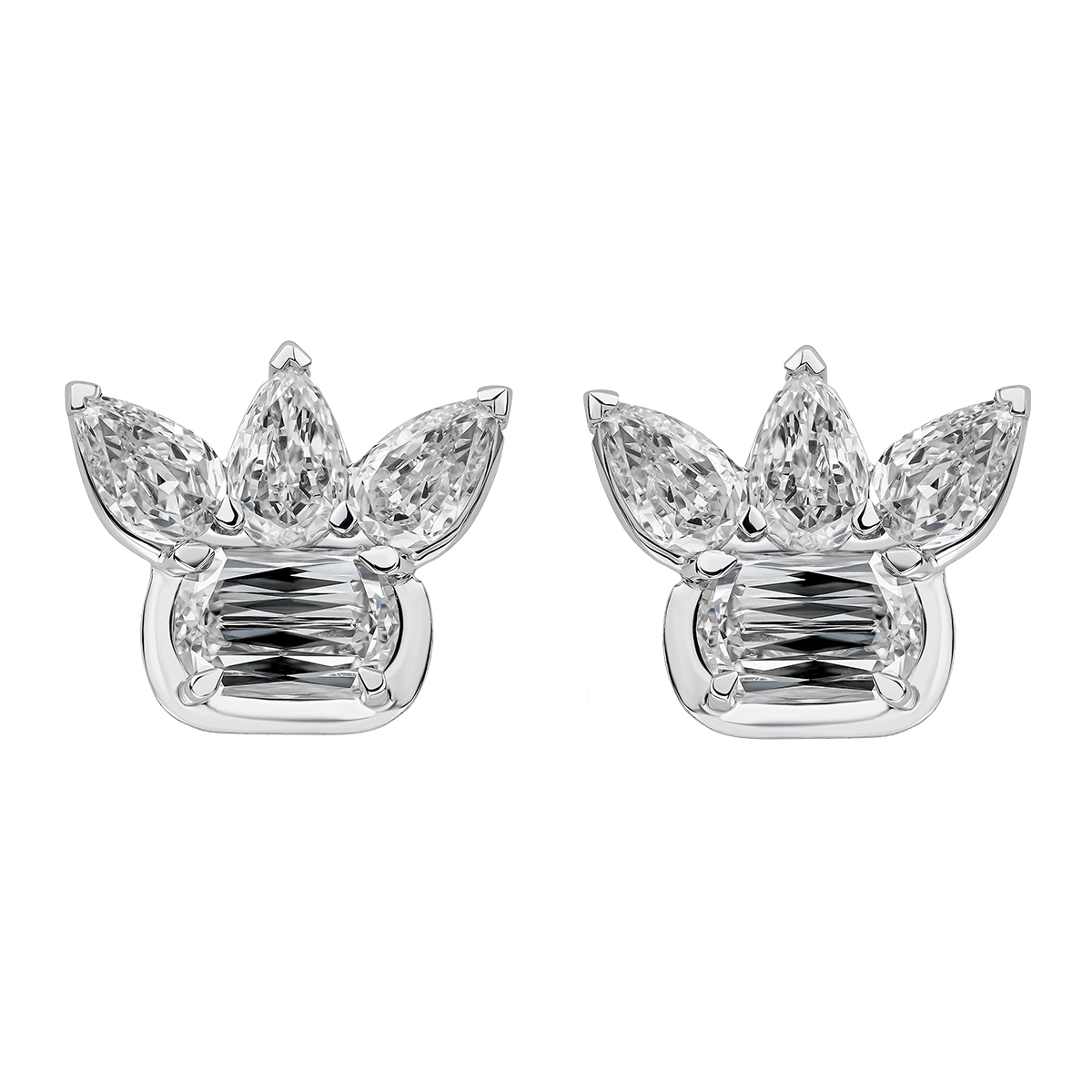 Christopher Designs Crisscut L'Amour Classic & Pear Shape Diamond Cluster Stud Earrings in White Gol