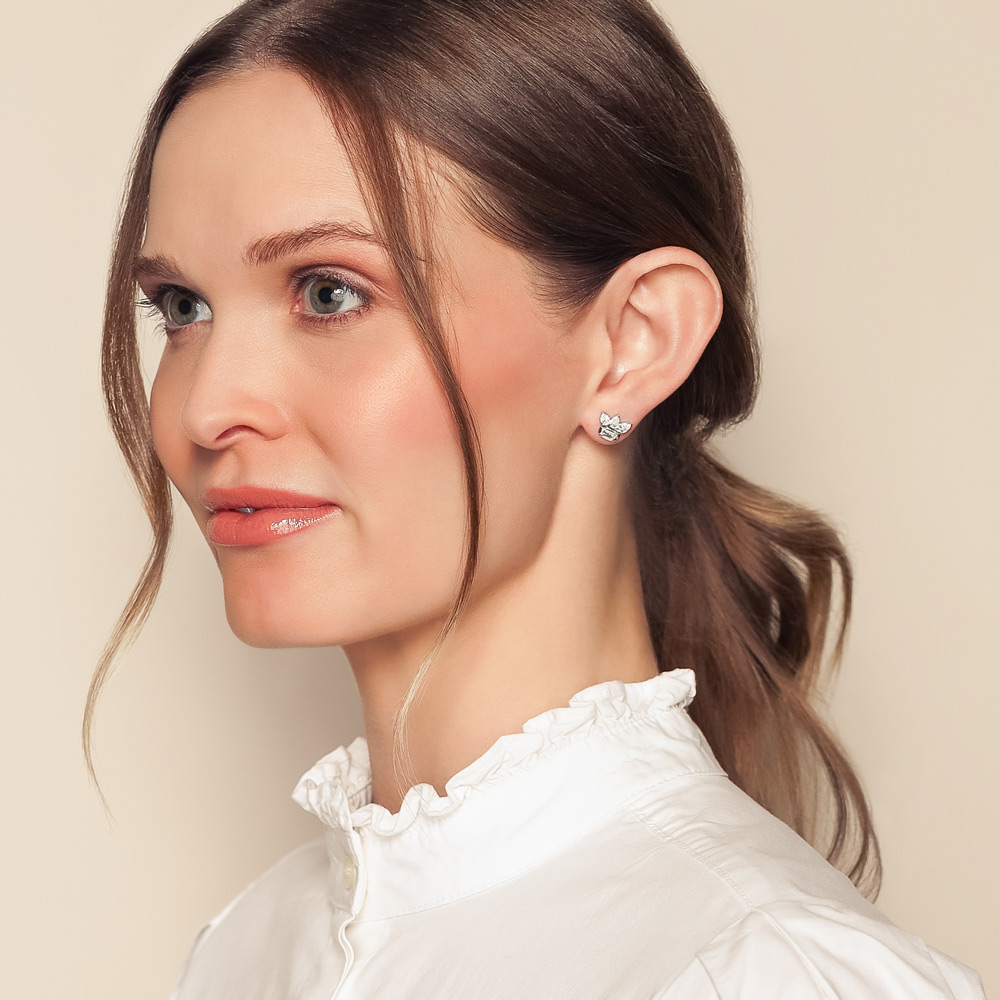 Christopher Designs Crisscut L'Amour Classic & Pear Shape Diamond Cluster Stud Earrings in White Gol