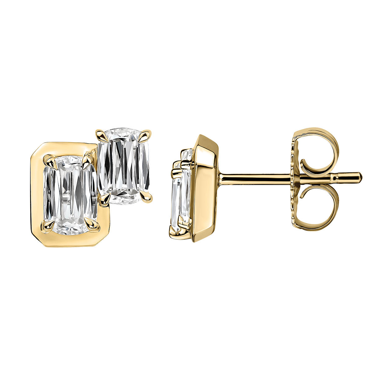 Christopher Designs Crisscut L'Amour Diamond Duo Stud Earrings in Yellow Gold