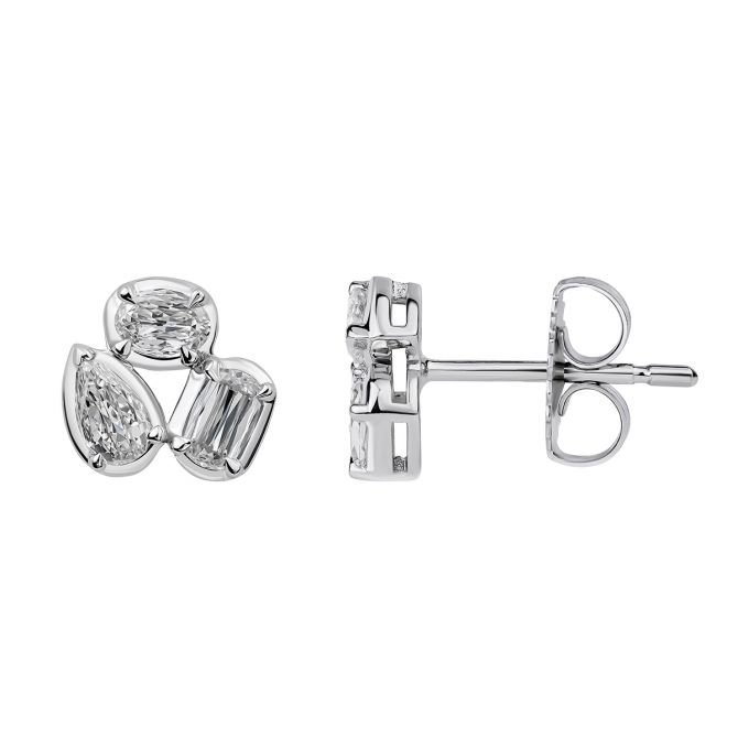 Crisscut New York Mixed Shape Diamond Trio Stud Earrings in White Gold