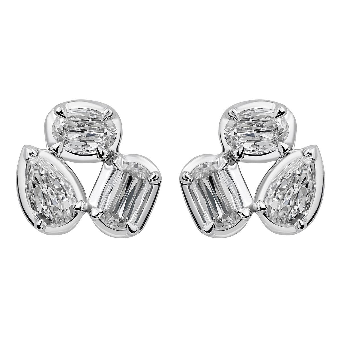 Crisscut New York Mixed Shape Diamond Trio Stud Earrings in White Gold
