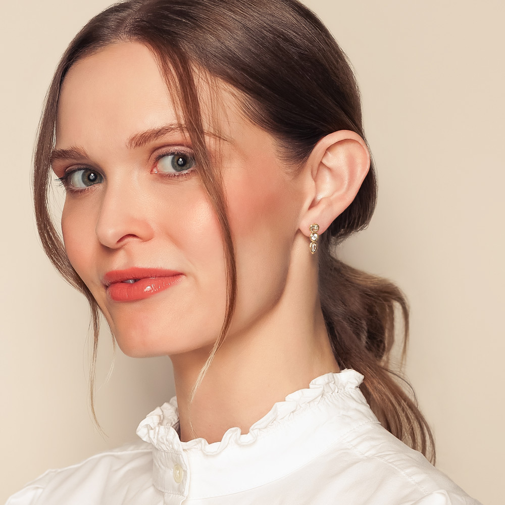 Christopher Designs Crisscut L'Amour Classic, Pear, & Round Diamond Dangle Earrings in Yellow Gold