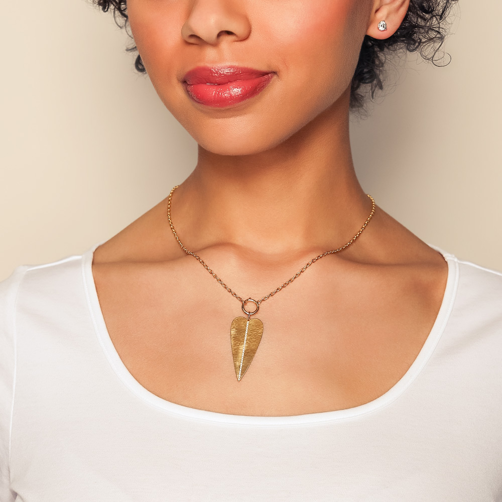 Marika Diamond Center Elongated Heart Charm in Yellow Gold