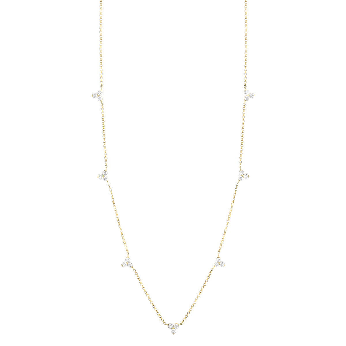 Roberto Coin Love by the Yard Diamond Trio Cluster Station Necklace in Yellow Gold, 18