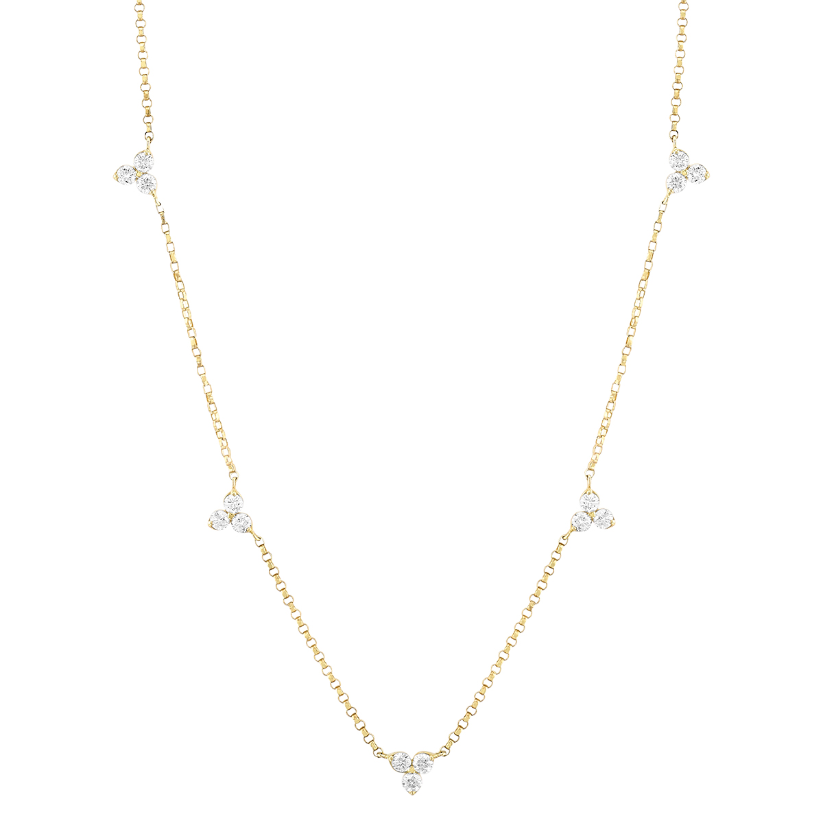 Roberto Coin Love by the Yard Diamond Trio Cluster Station Necklace in Yellow Gold, 18