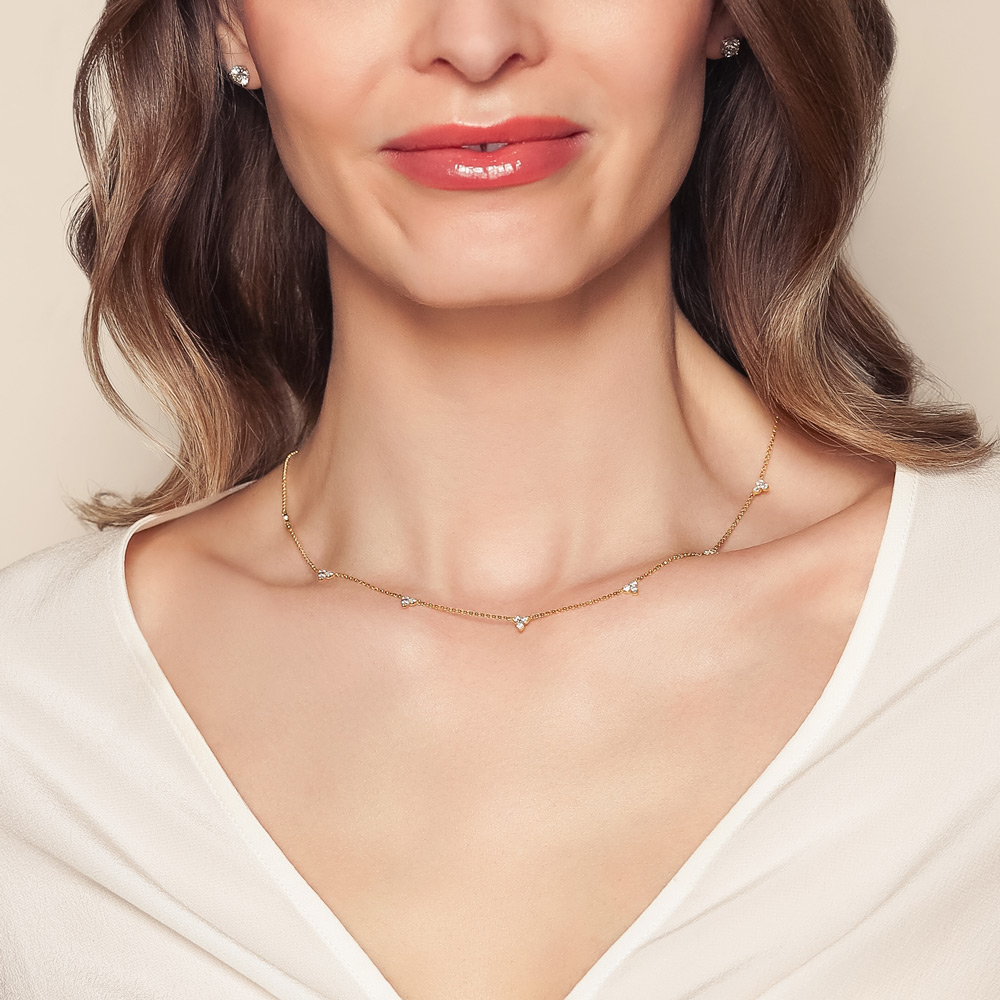 Roberto Coin Love by the Yard Diamond Trio Cluster Station Necklace in Yellow Gold, 18