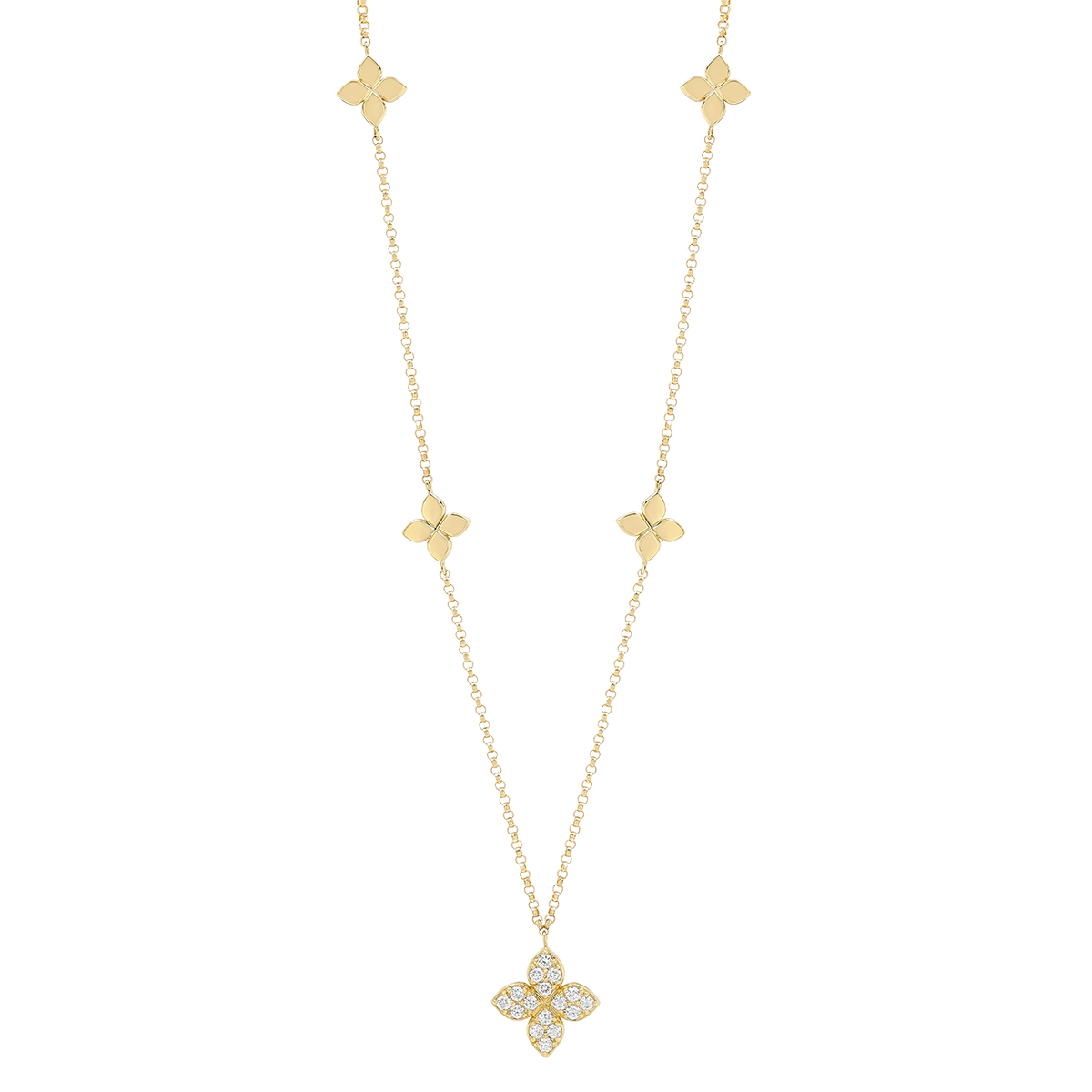 Roberto Coin Love by the Yard Diamond Pave & Yellow Gold Flower Station Necklace, 18