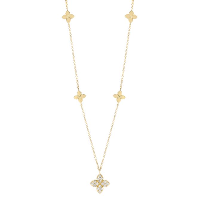 Roberto Coin Love by the Yard Diamond Pave & Yellow Gold Flower Station Necklace, 18"