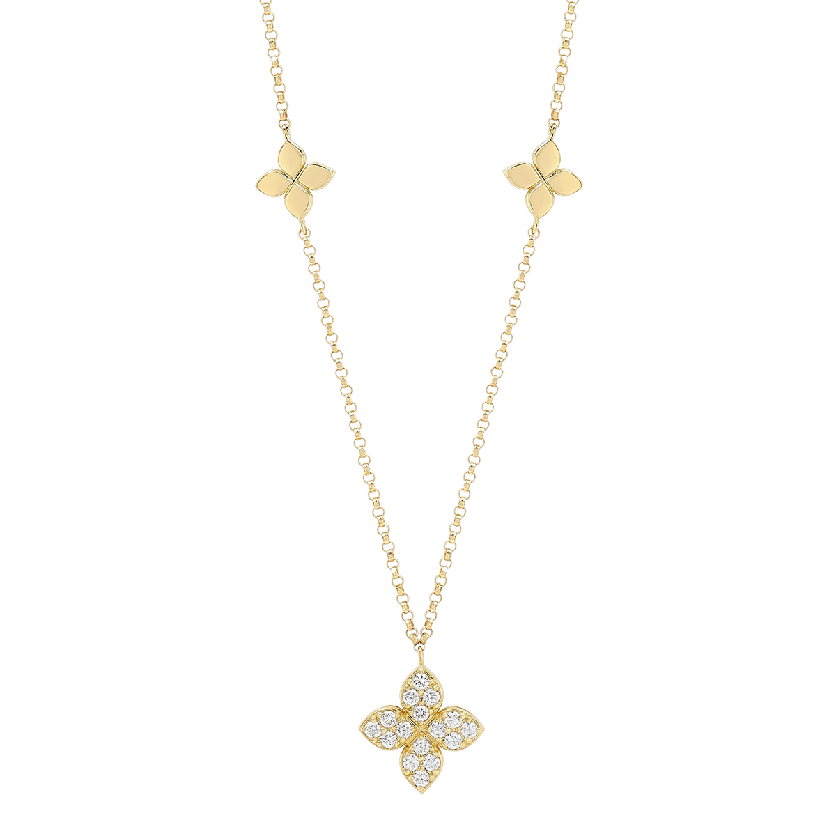 Roberto Coin Love by the Yard Diamond Pave & Yellow Gold Flower Station Necklace, 18