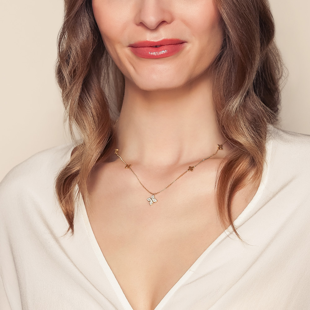 Roberto Coin Love by the Yard Diamond Pave & Yellow Gold Flower Station Necklace, 18