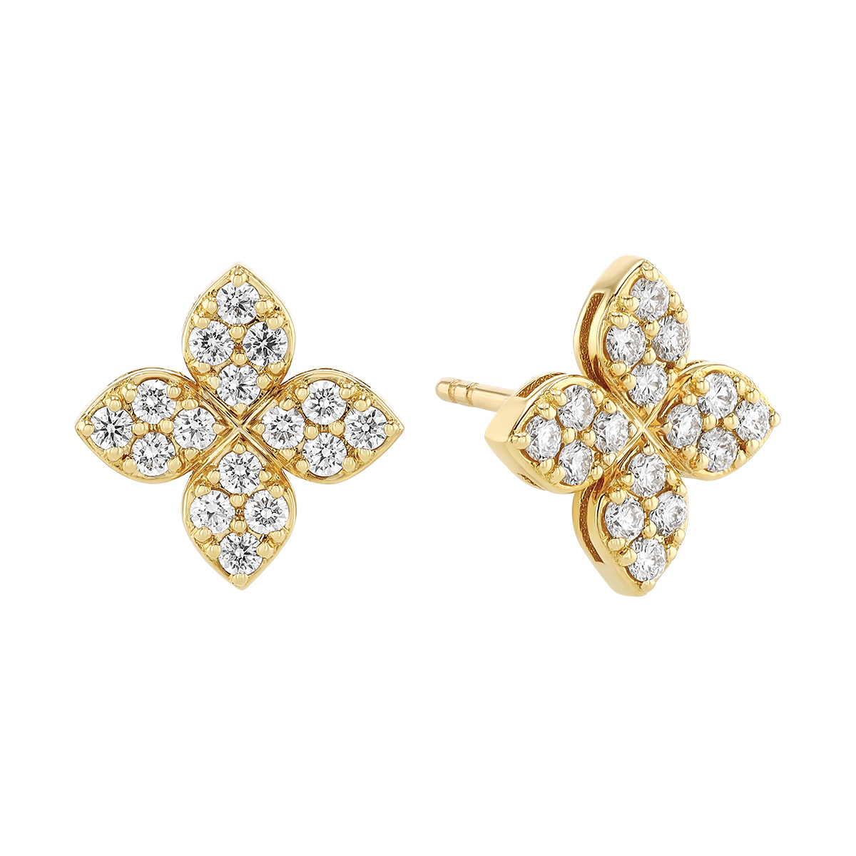 Roberto Coin Love in Verona Diamond Pave Flower Stud Earrings in Yellow Gold