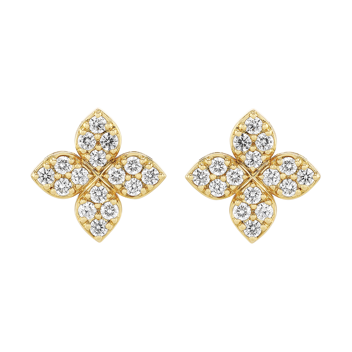 Roberto Coin Love in Verona Diamond Pave Flower Stud Earrings in Yellow Gold