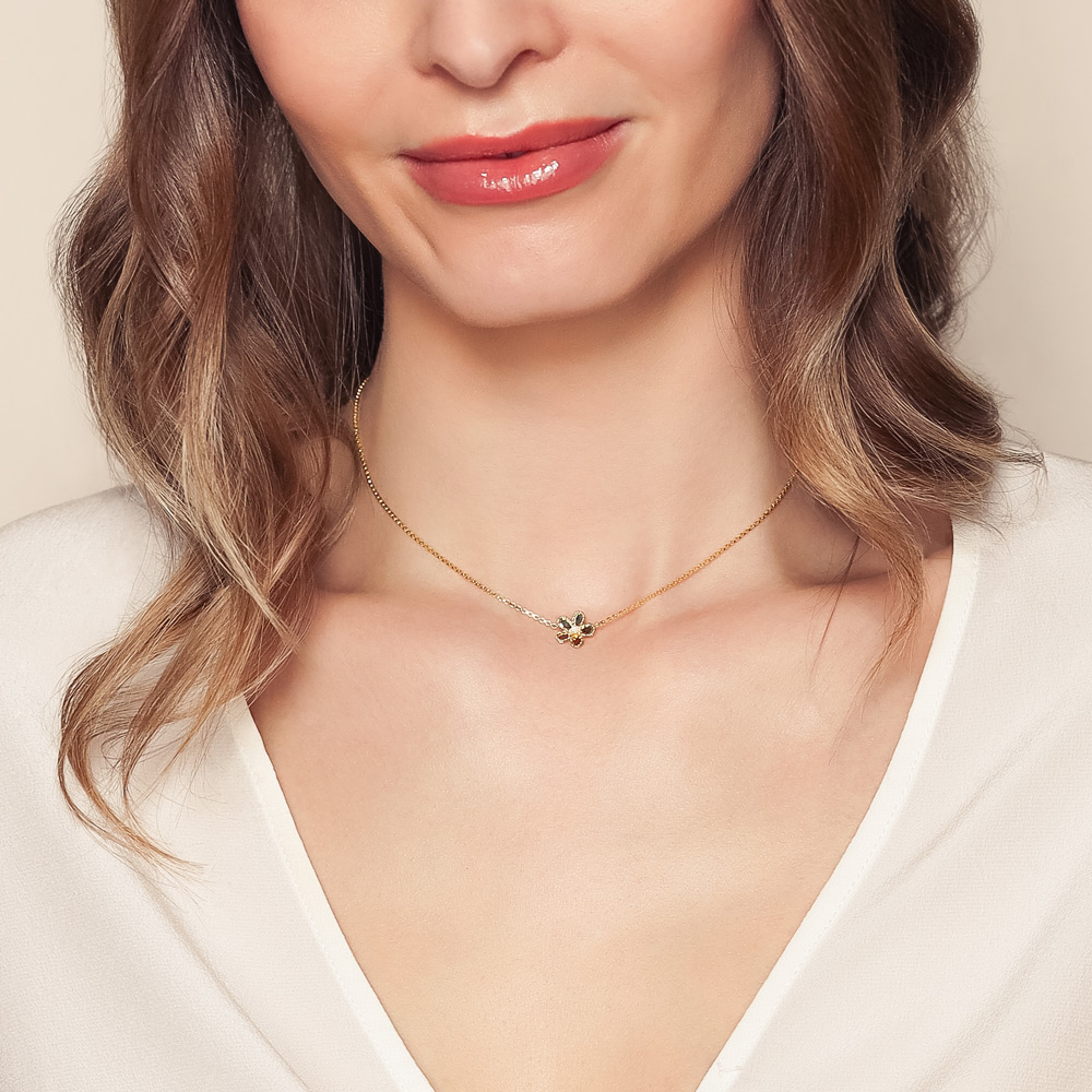 Roberto Coin Yellow Gold Flower Pendant with Single Diamond, 18