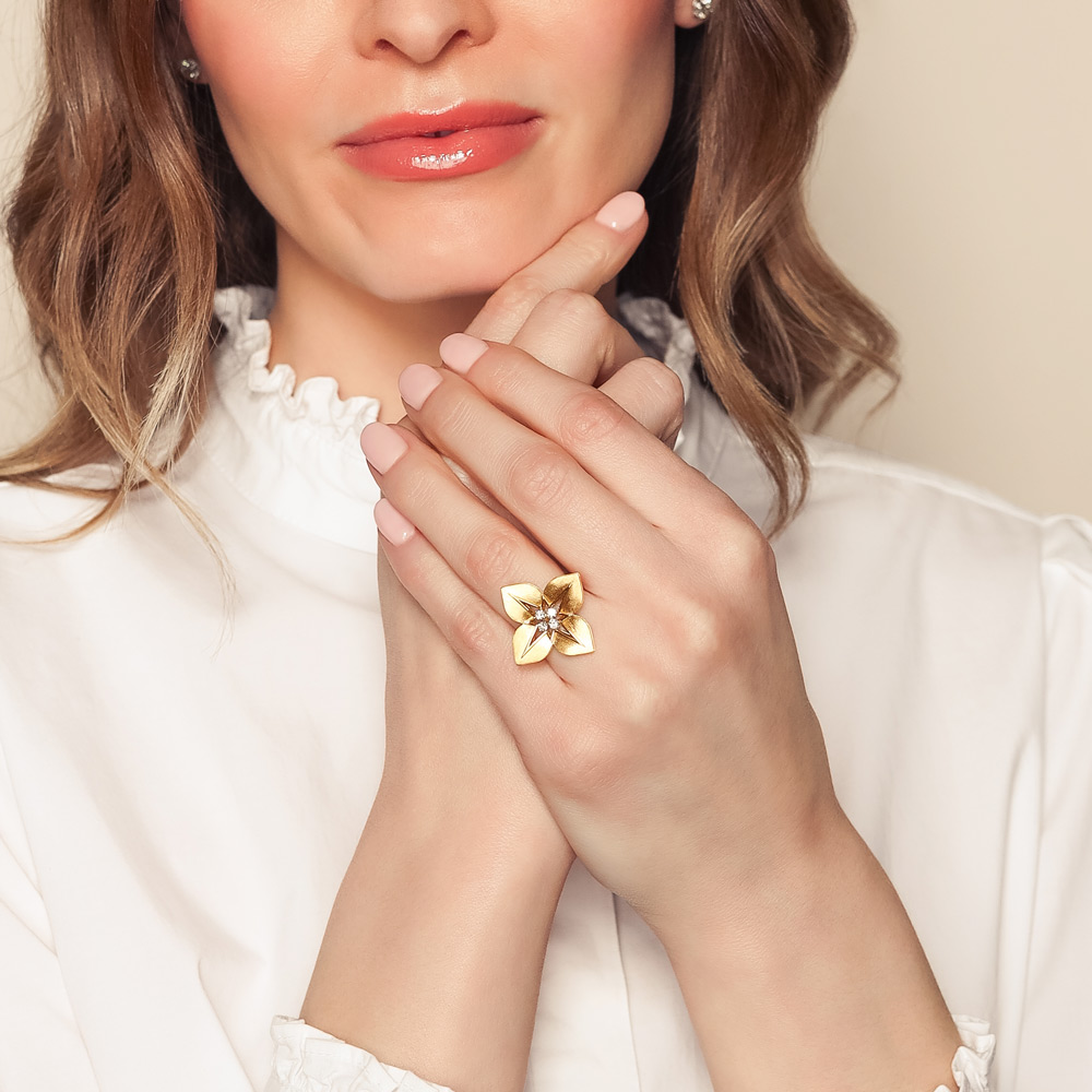 Roberto Coin Aurora Diamond Flower Ring in Yellow Gold