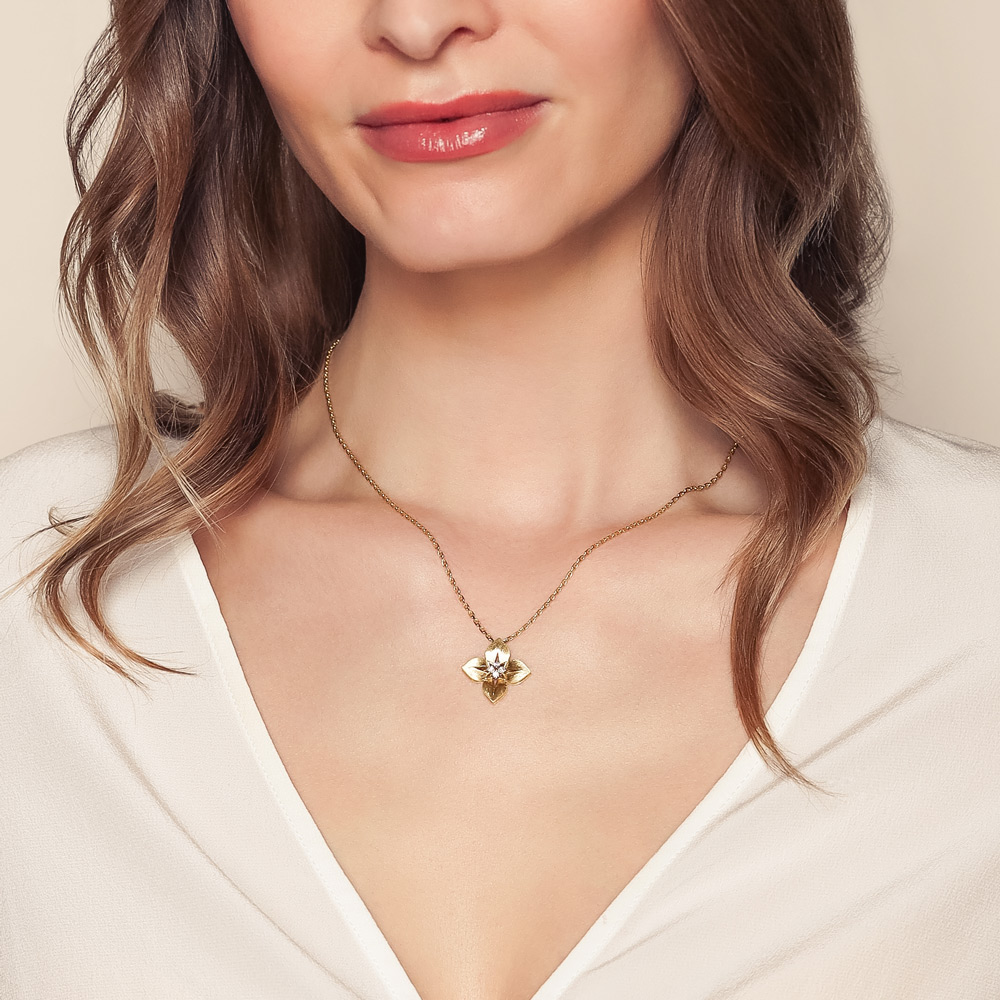 Roberto Coin Aurora Diamond Quartet Small Flower Pendant in Yellow Gold, 18