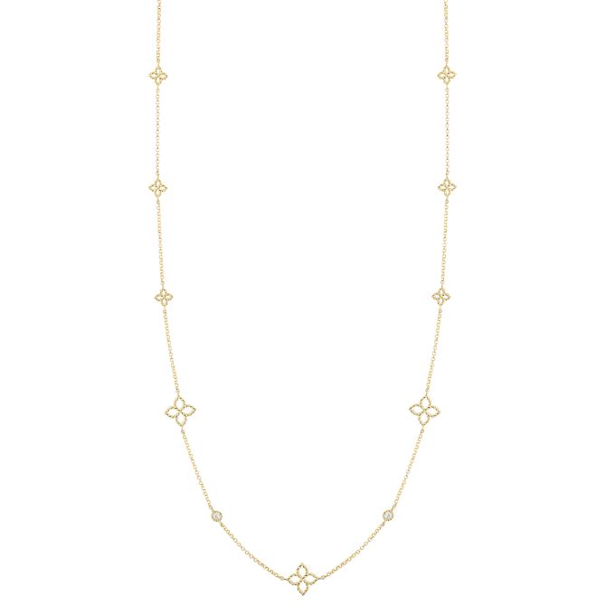 Roberto Coin Principessa Diamond & Flower Station Necklace in Yellow Gold