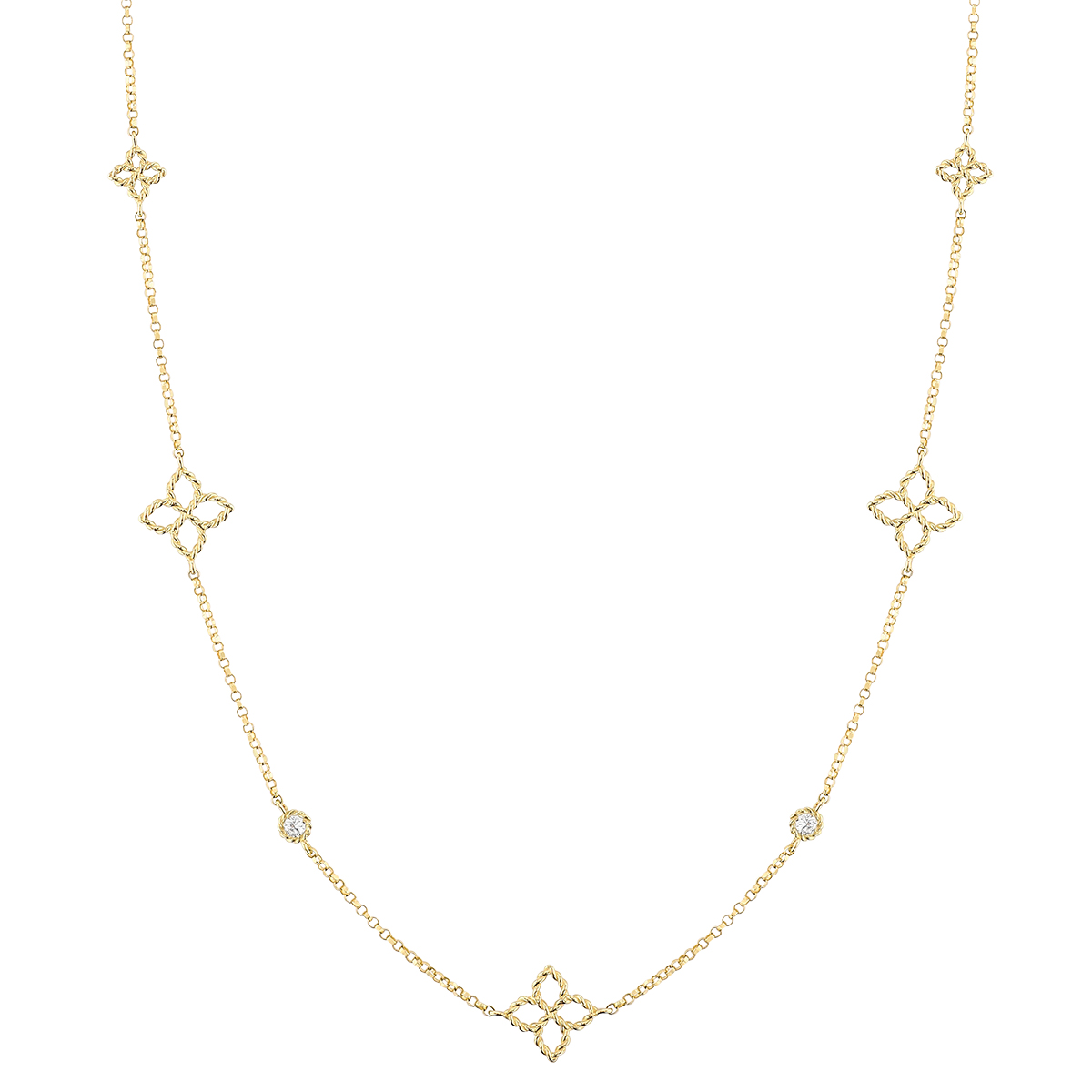 Roberto Coin Principessa Diamond & Flower Station Necklace in Yellow Gold