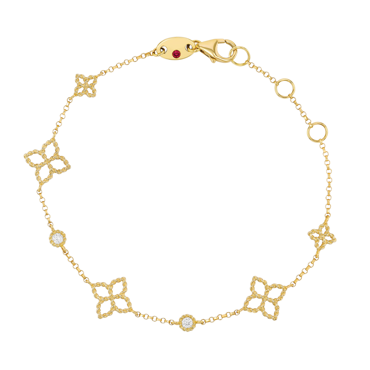 Roberto Coin Principessa Diamond & Flower Station Bracelet in Yellow Gold, 7