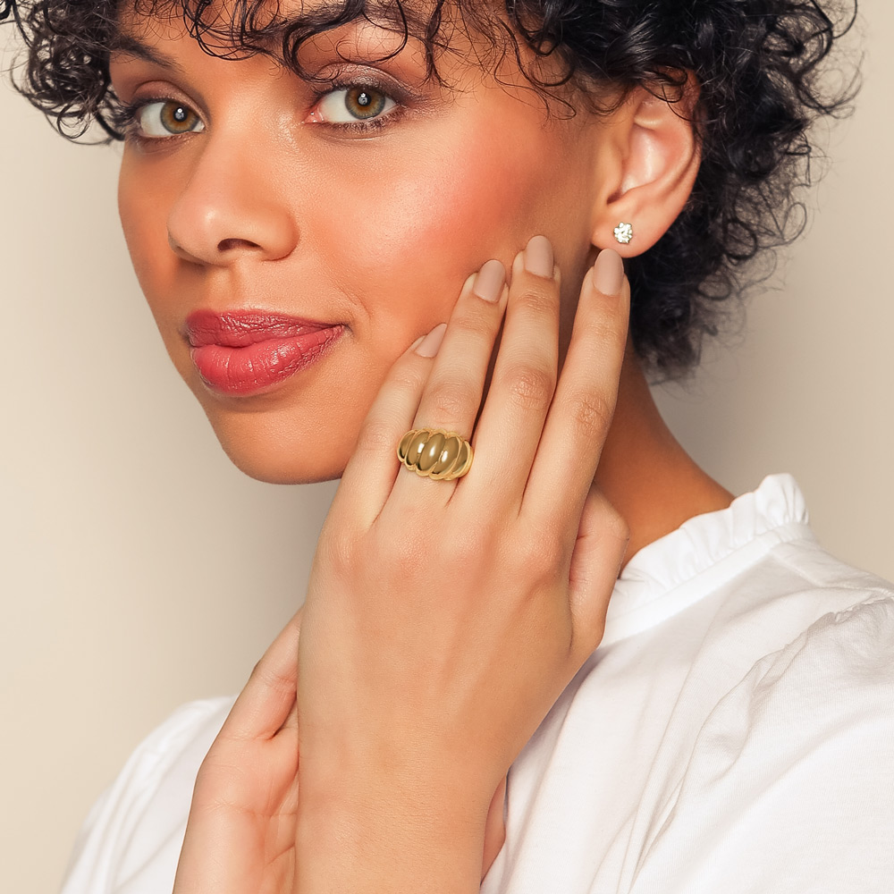Yellow Gold Croissant Twist Dome Ring