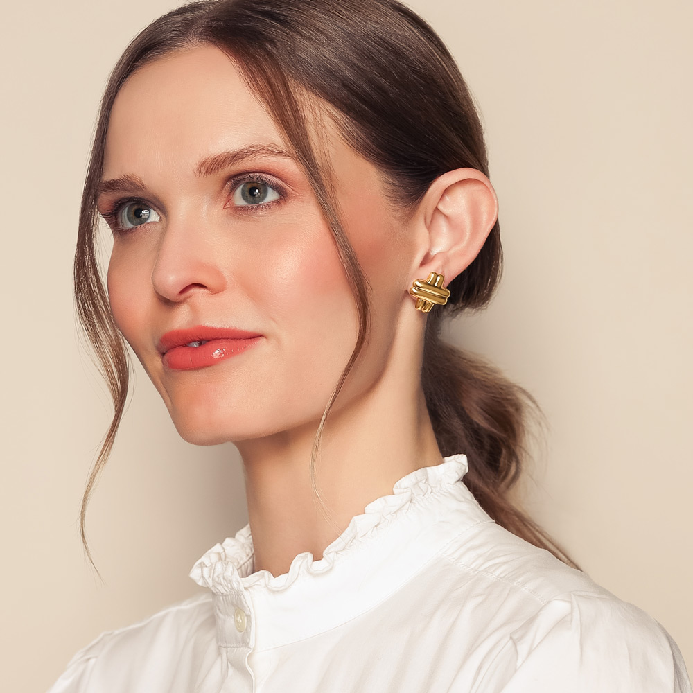 Yellow Gold Double Criss Cross Stud Earrings