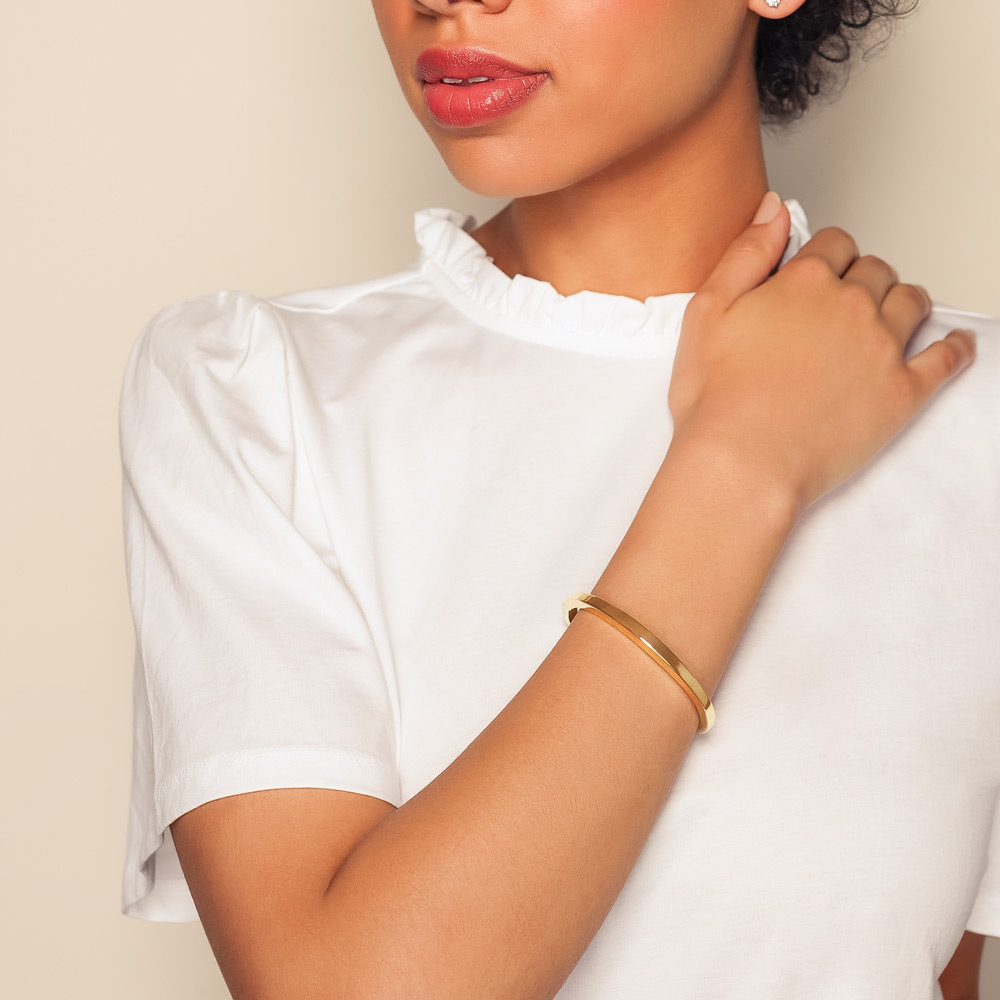 Yellow Gold Square Edge Bangle Bracelet