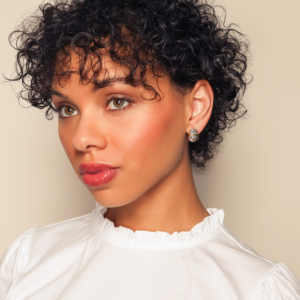 FOPE Panorama 3 Rondel Huggie Earrings in White, Yellow & Rose Gold