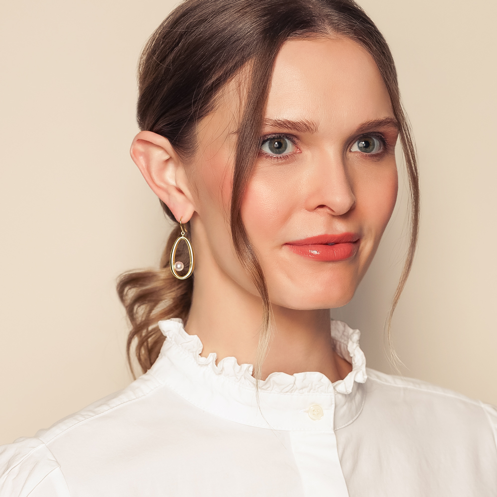 Mikimoto Moon Dew Akoya Cultured Pearl Open Teardrop Dangle Earrings in Yellow Gold, 24